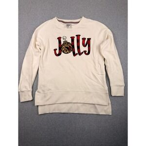 Royce Brand Jolly Christmas Sweatshirt Womens M Plaid Leopard Cream Pullover